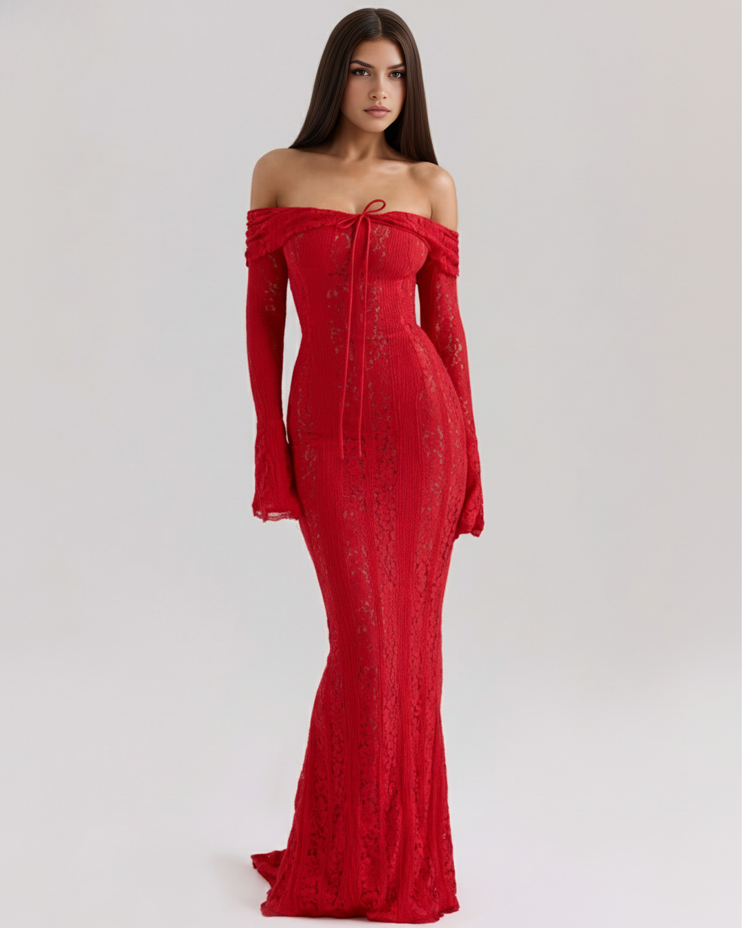 Anya | Red Lace Off-Shoulder Maxi Dress