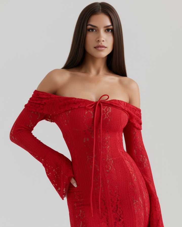 Anya | Red Lace Off-Shoulder Maxi Dress