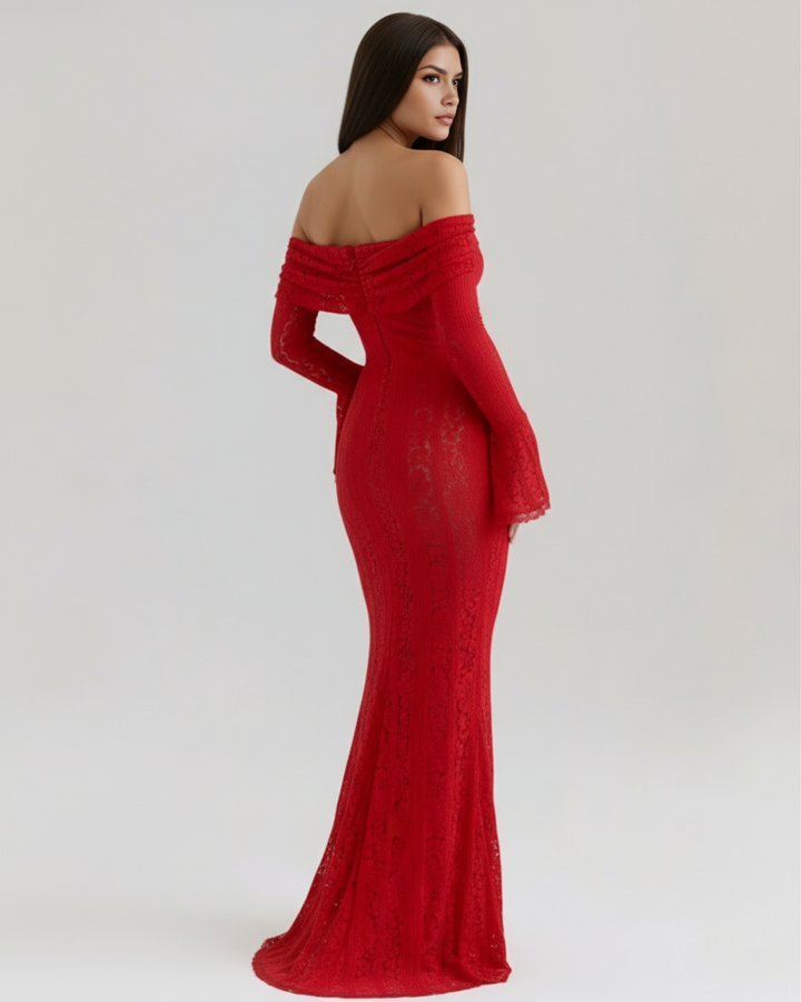 Anya | Red Lace Off-Shoulder Maxi Dress