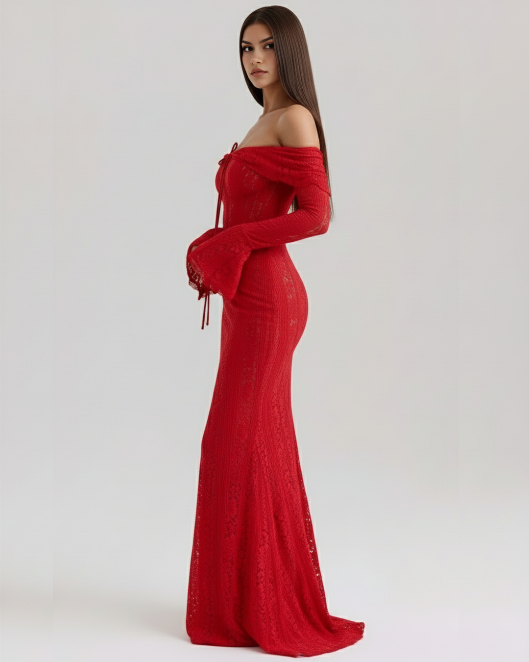 Anya | Red Lace Off-Shoulder Maxi Dress