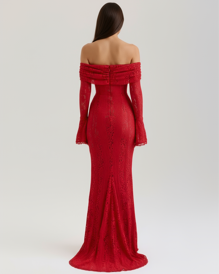 Anya | Red Lace Off-Shoulder Maxi Dress