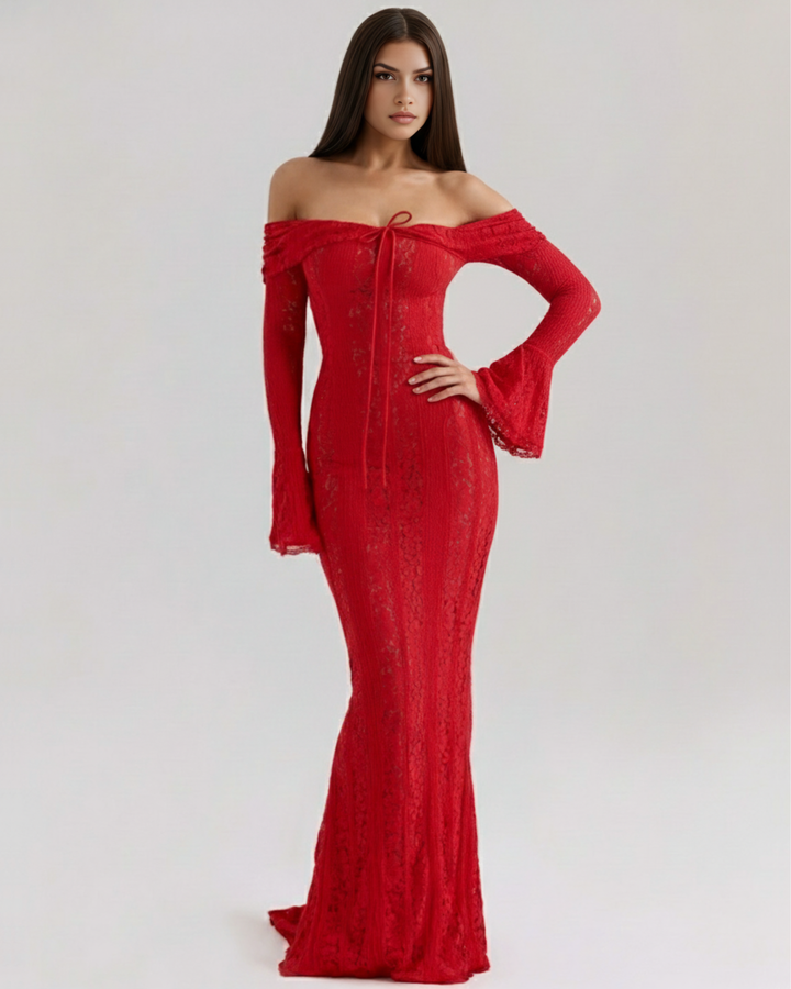 Anya | Red Lace Off-Shoulder Maxi Dress