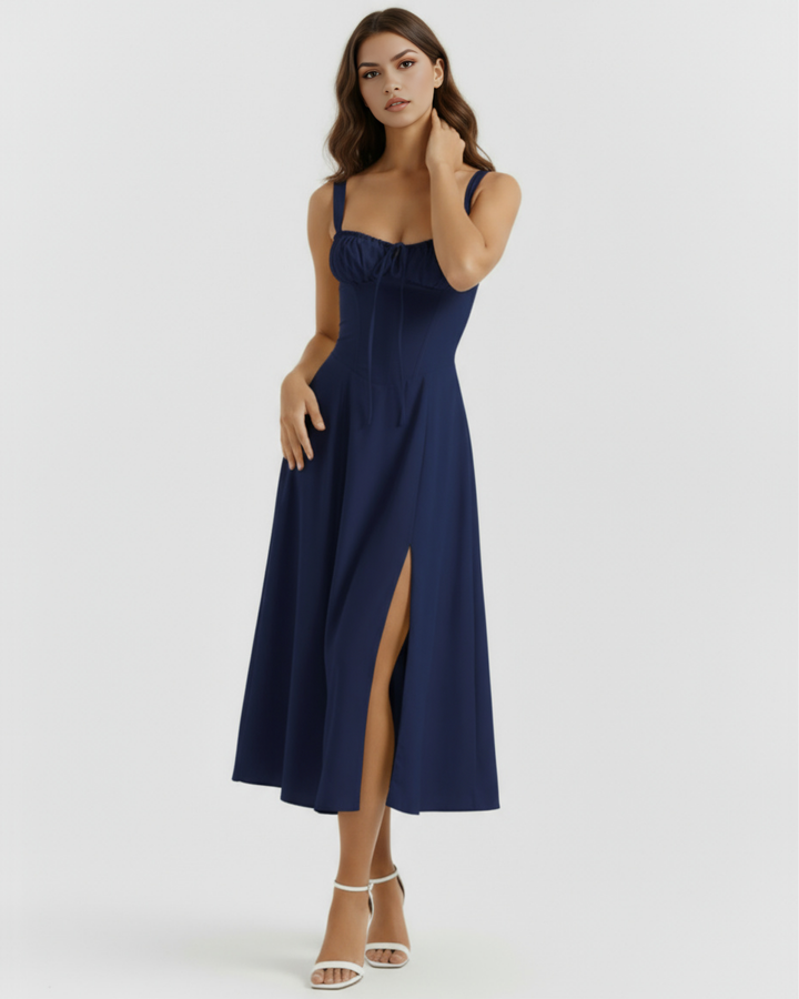 Autumn | Navy Blue Midi Bustier Dress Women&