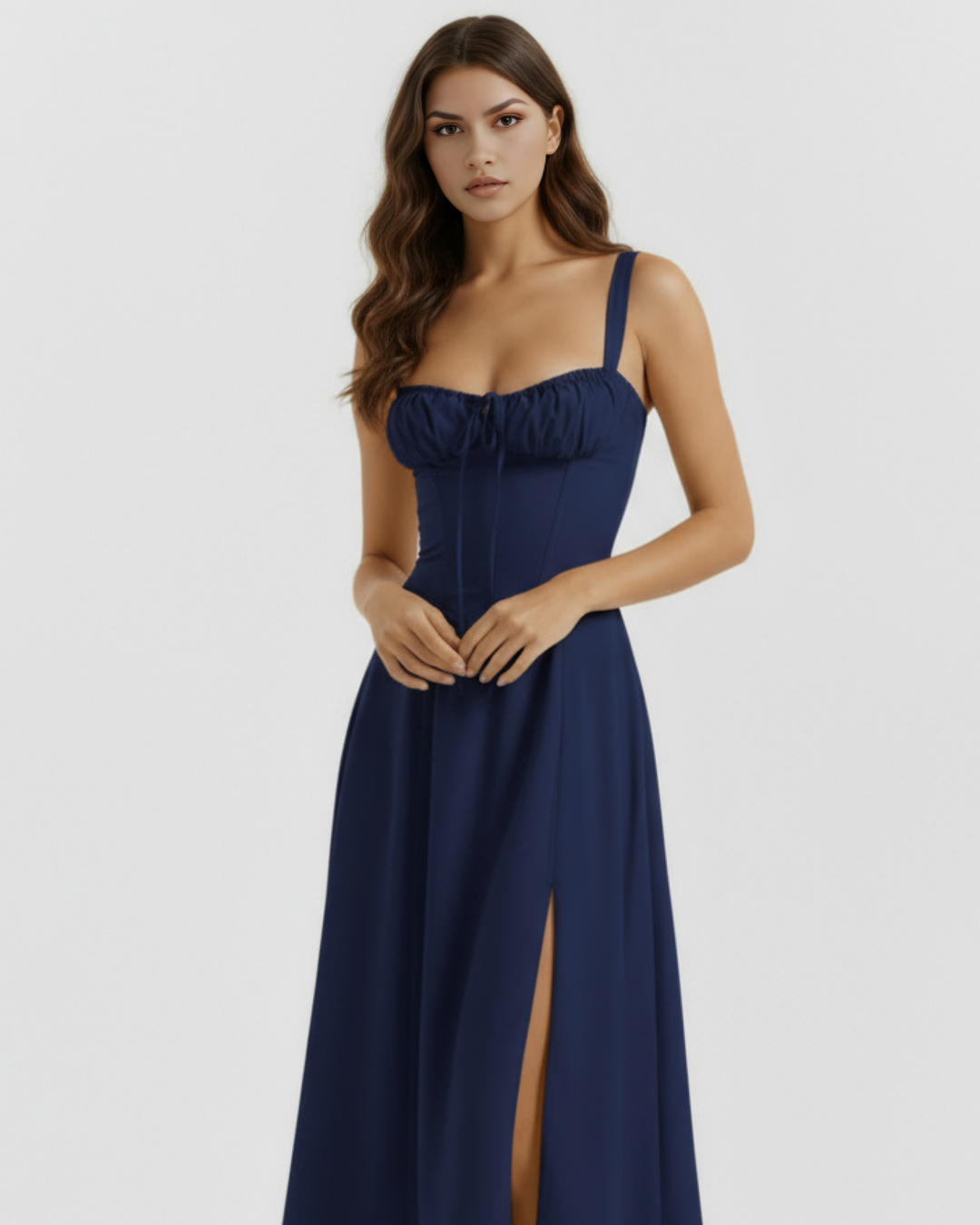 Autumn | Navy Blue Midi Bustier Dress Women&