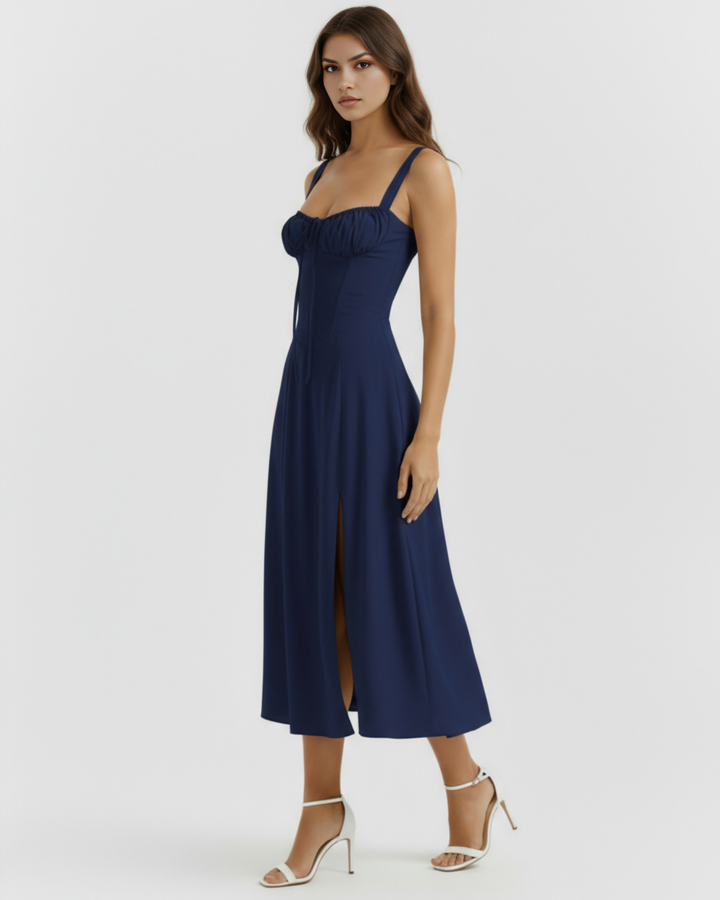 Autumn | Navy Blue Midi Bustier Dress Women&