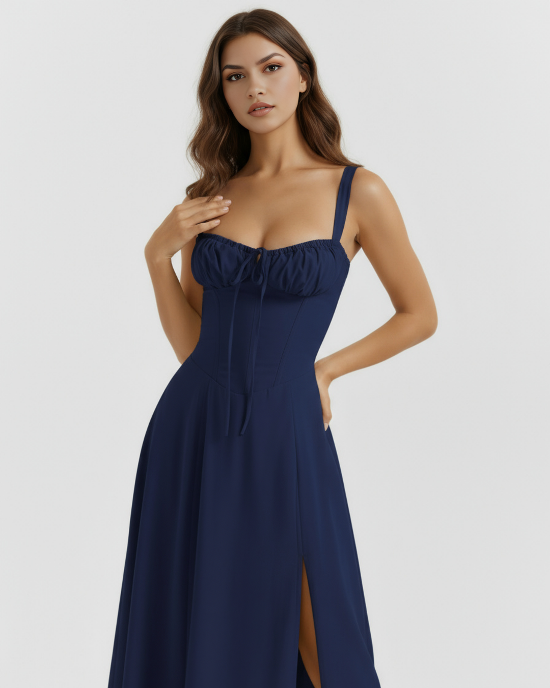 Autumn | Navy Blue Midi Bustier Dress Women&