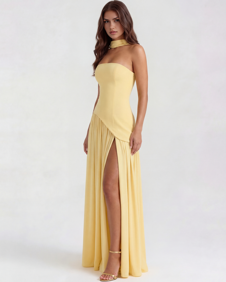 Brynn | Yellow Strapless Prom Maxi Dress