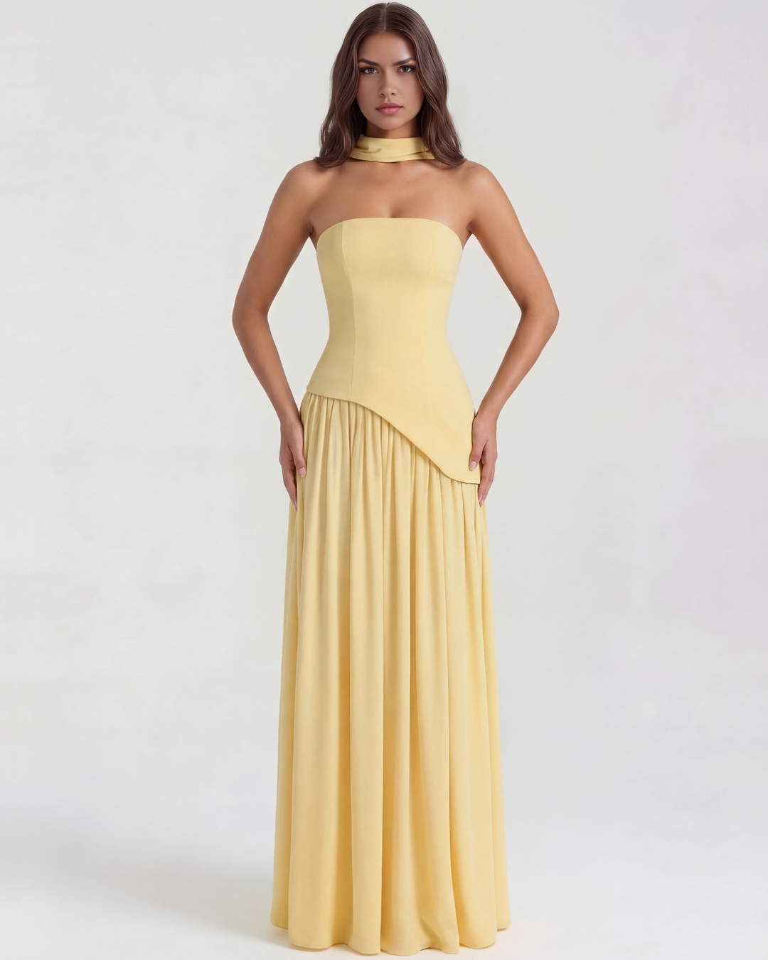 Brynn | Yellow Strapless Prom Maxi Dress