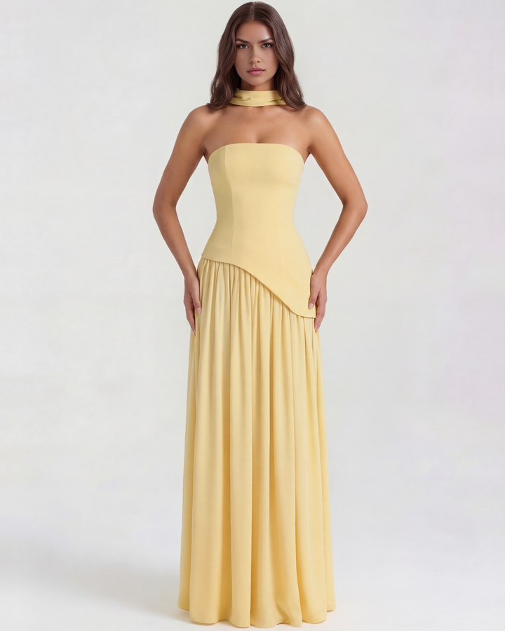 Brynn | Yellow Strapless Prom Maxi Dress