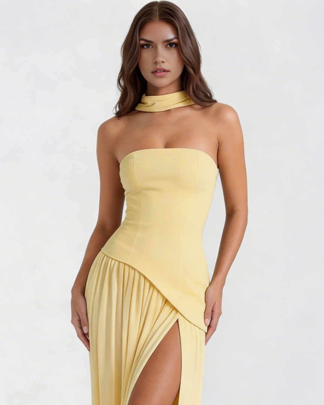 Brynn | Yellow Strapless Prom Maxi Dress