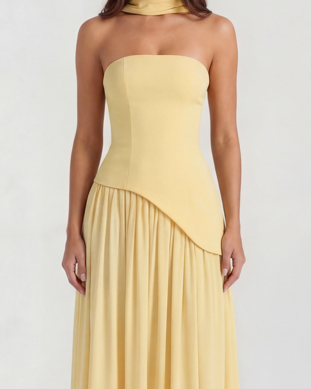 Brynn | Yellow Strapless Prom Maxi Dress