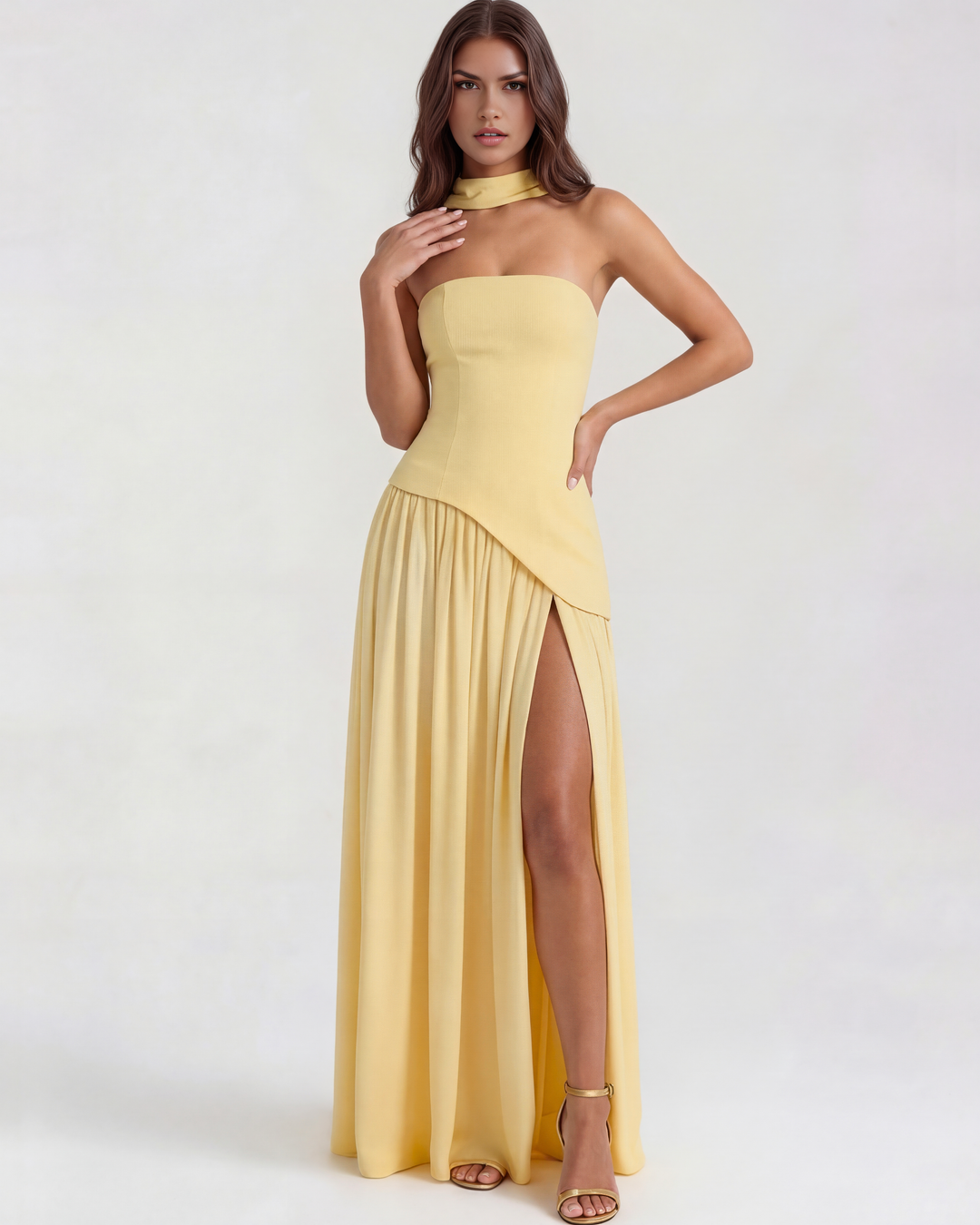 Brynn | Yellow Strapless Prom Maxi Dress