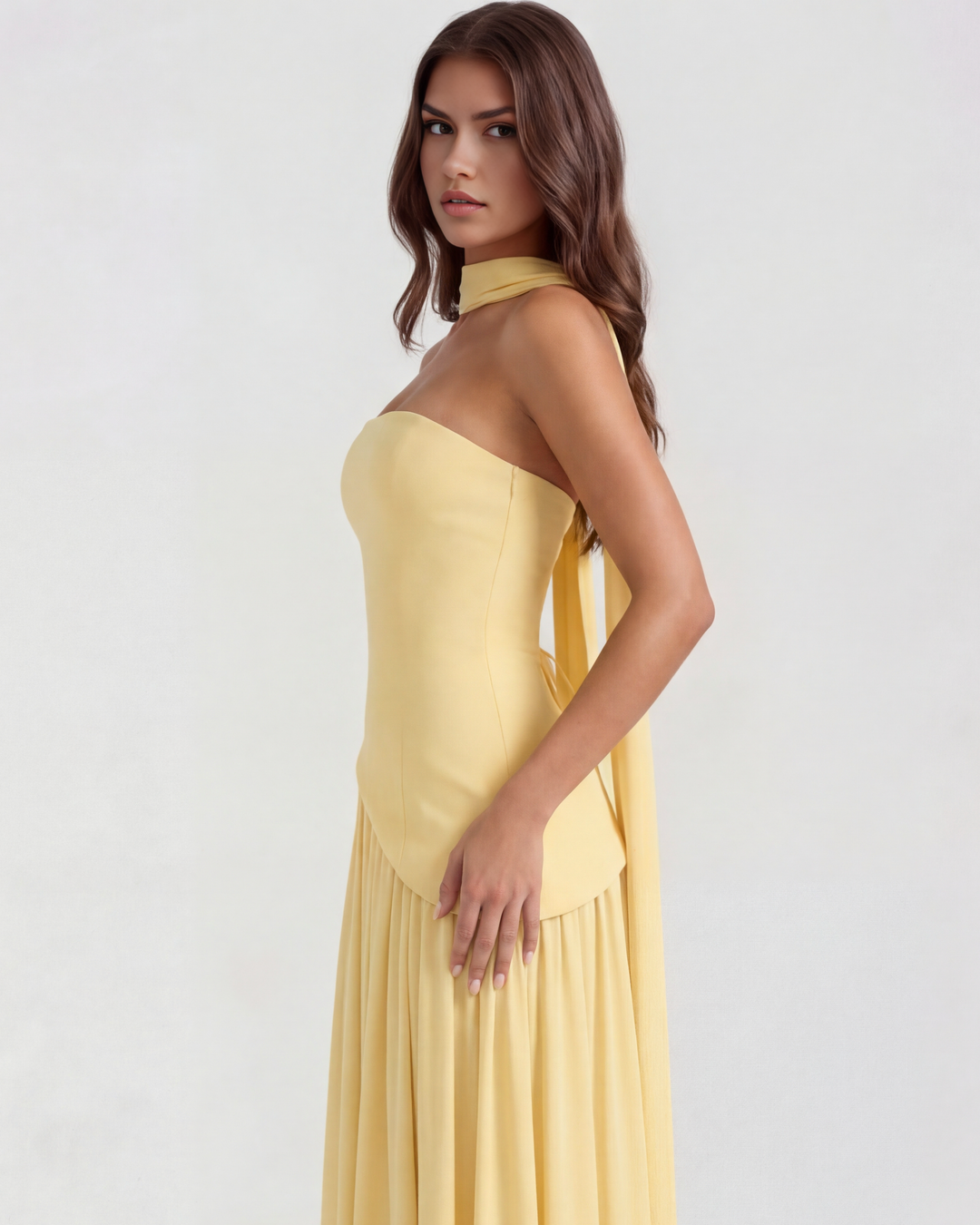 Brynn | Yellow Strapless Prom Maxi Dress
