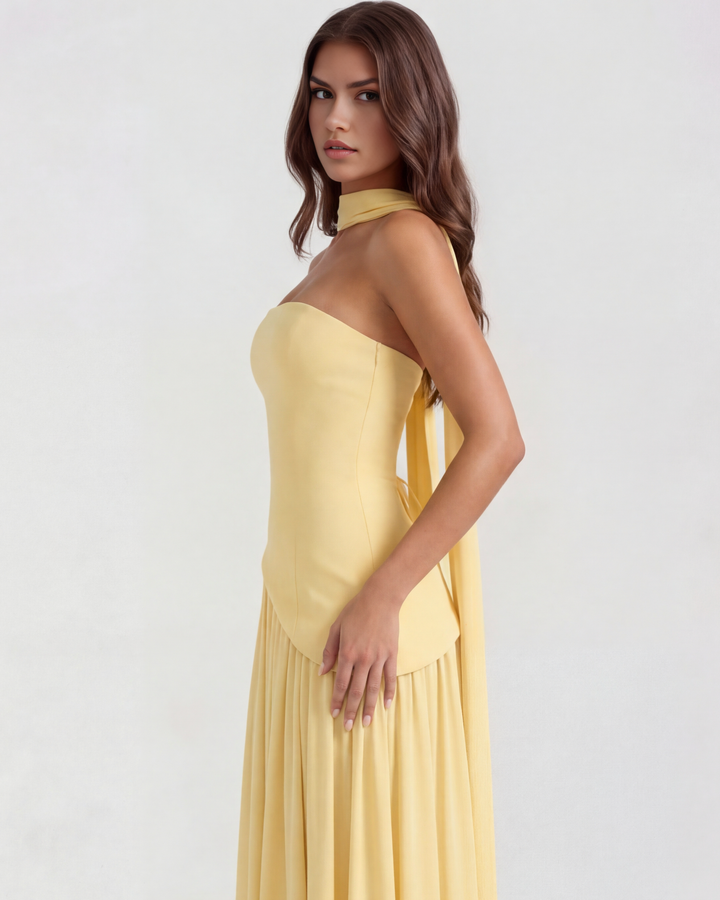 Brynn | Yellow Strapless Prom Maxi Dress
