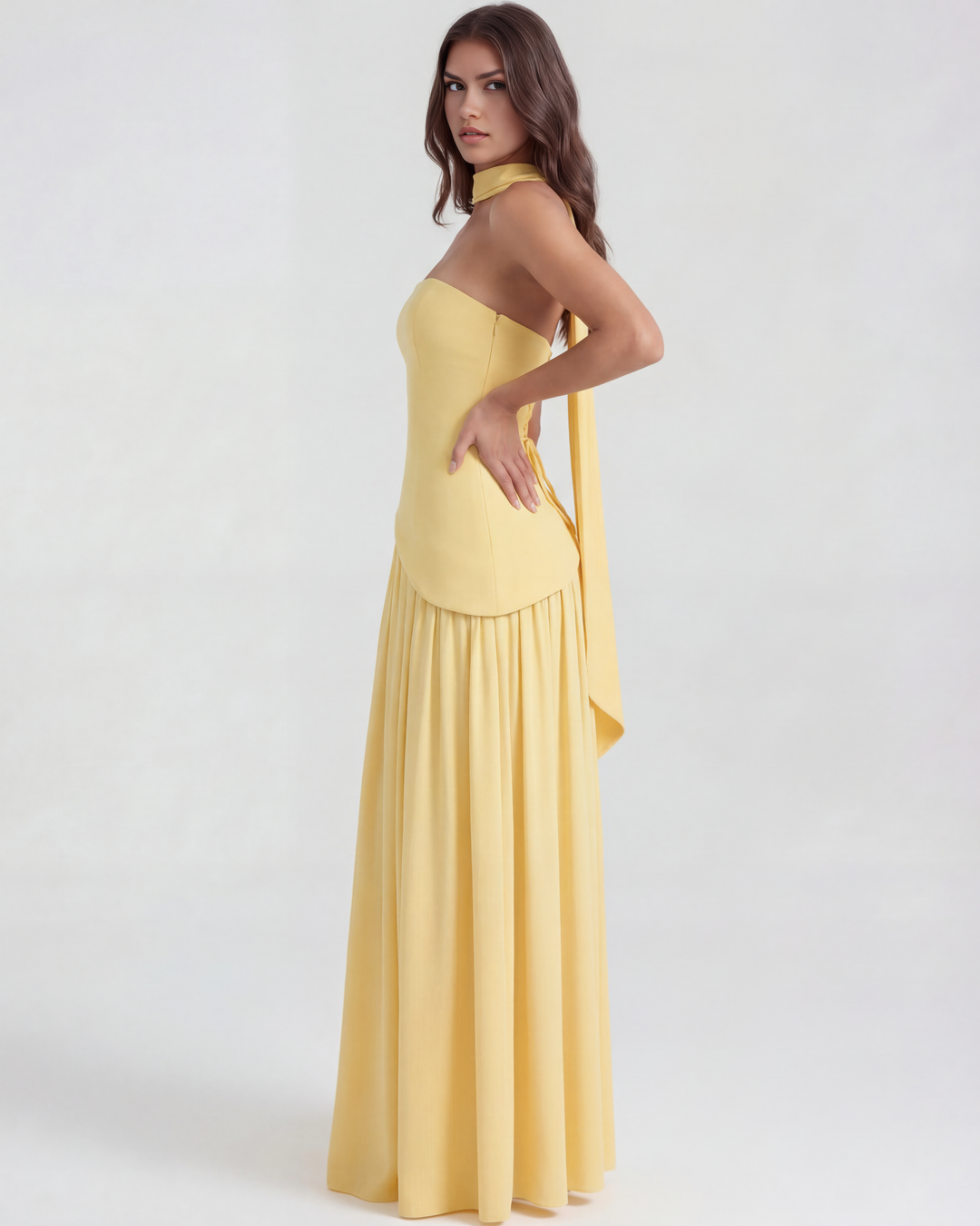 Brynn | Yellow Strapless Prom Maxi Dress