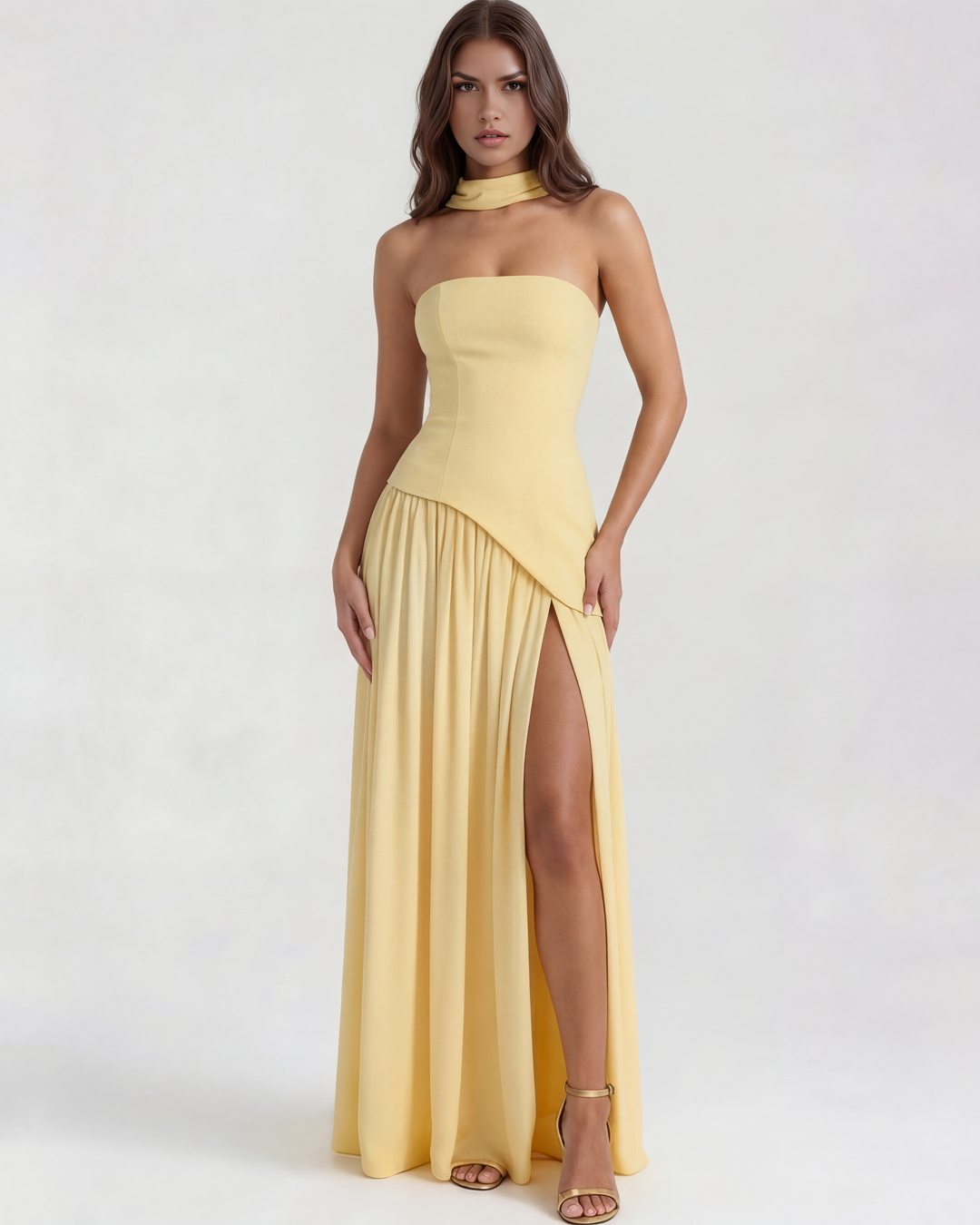 Brynn | Yellow Strapless Prom Maxi Dress