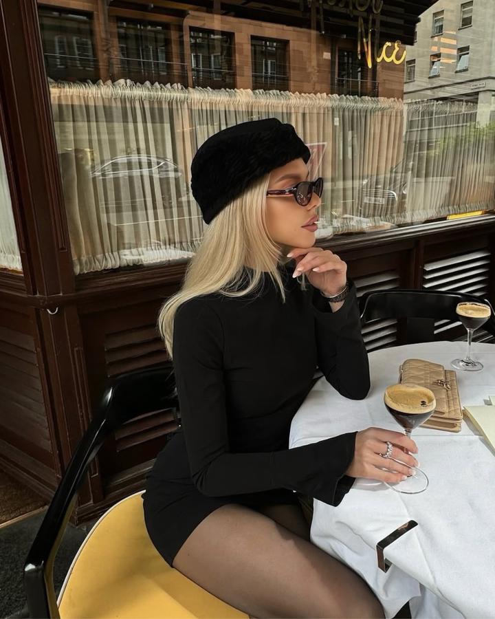 Crystal | Black Long Sleeve Mini Dress Women&