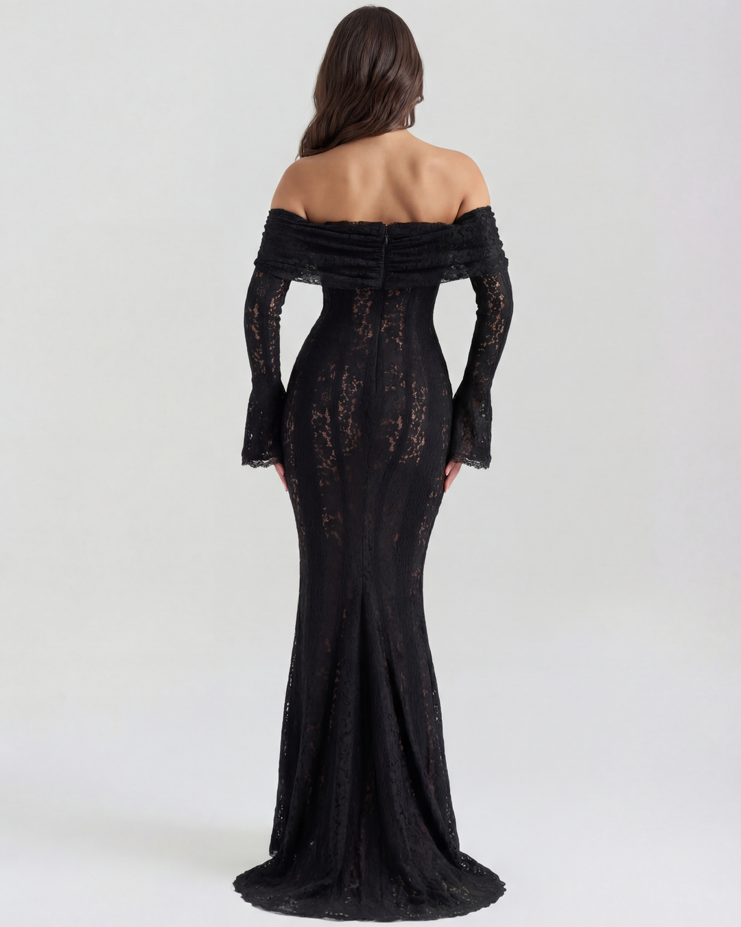 Elise | Black Lace Off-Shoulder Maxi Dress