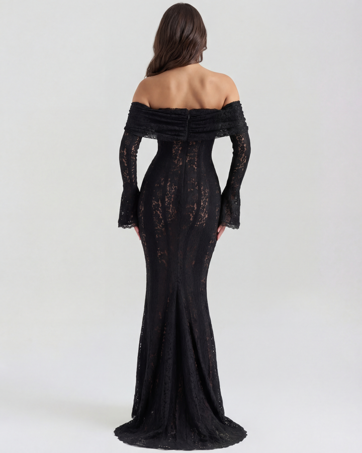 Elise | Black Lace Off-Shoulder Maxi Dress