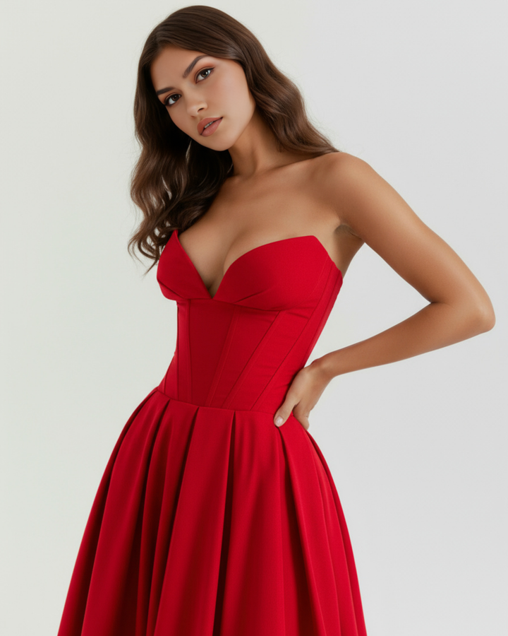 Faith | Red Strapless Corset Midi Dress Women&