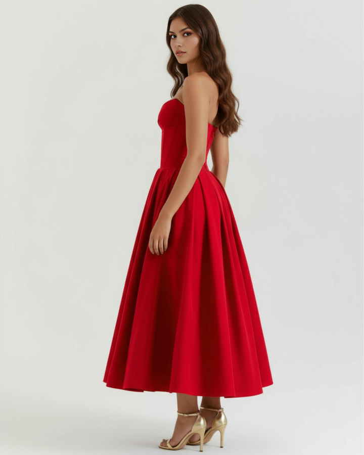 Faith | Red Strapless Corset Midi Dress Women&