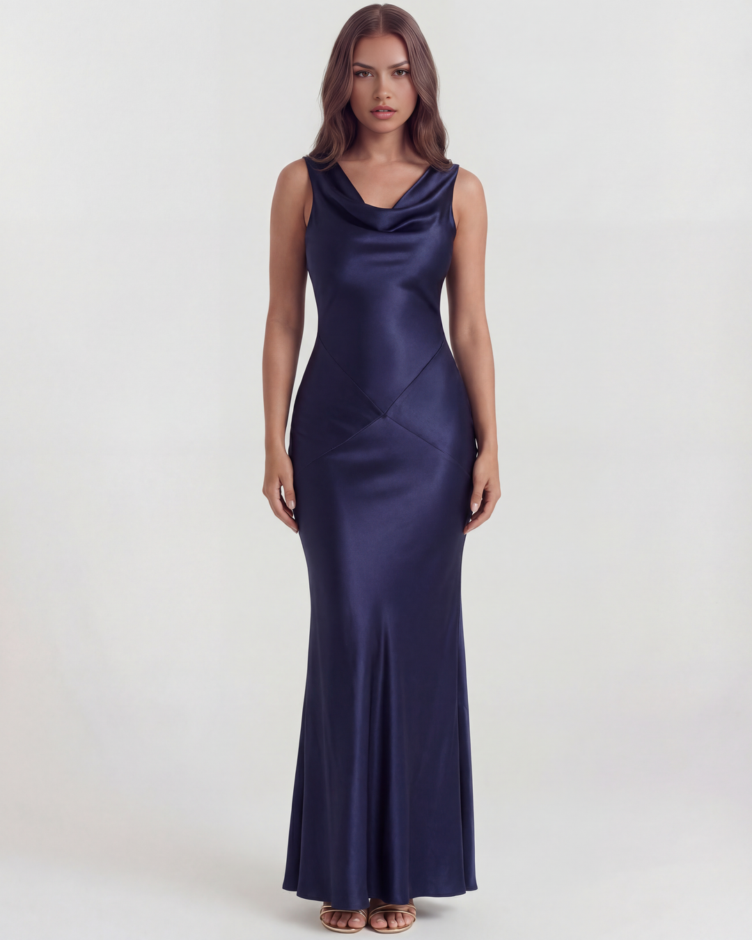 Farrah | Navy Backless Satin Maxi Dress