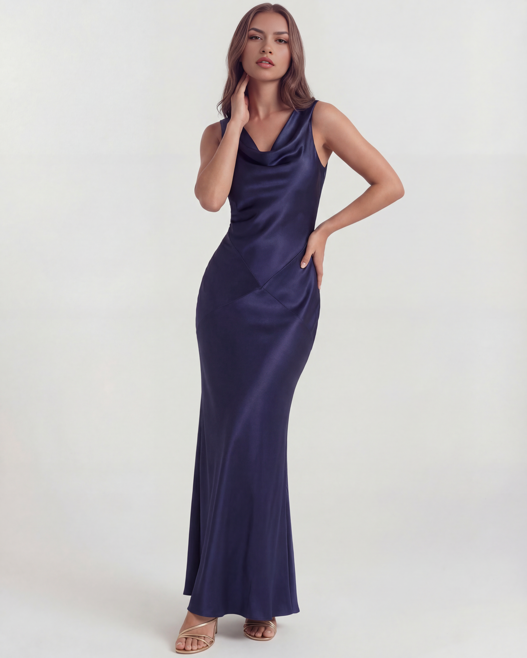 Farrah | Navy Backless Satin Maxi Dress