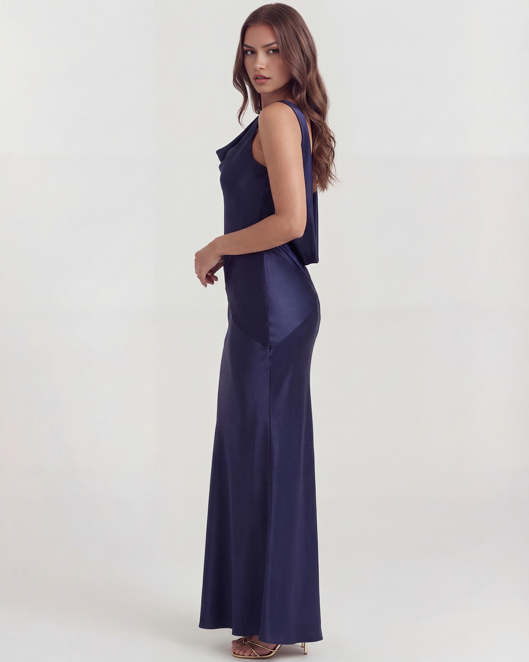 Farrah | Navy Backless Satin Maxi Dress