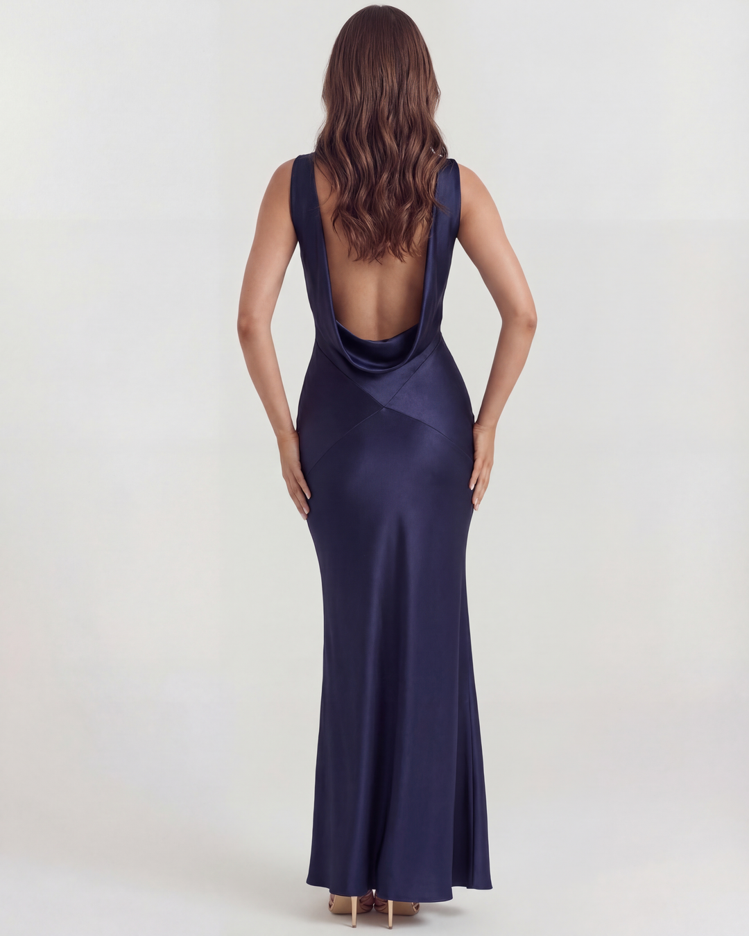 Farrah | Navy Backless Satin Maxi Dress