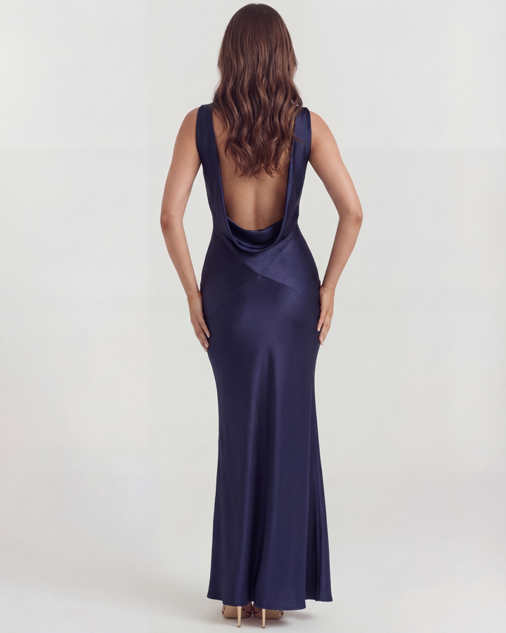 Farrah | Navy Backless Satin Maxi Dress