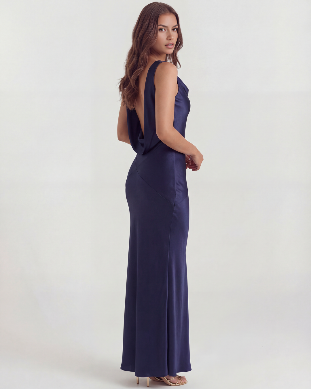 Farrah | Navy Backless Satin Maxi Dress