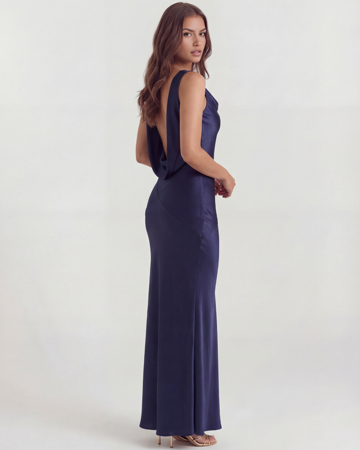 Farrah | Navy Backless Satin Maxi Dress
