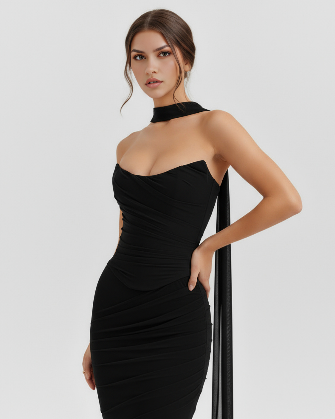 Gemma | Black Strapless Ruched Maxi Dress