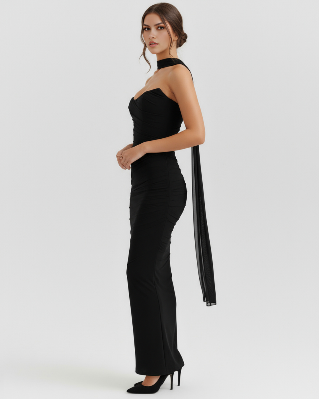Gemma | Black Strapless Ruched Maxi Dress