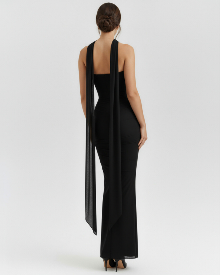Gemma | Black Strapless Ruched Maxi Dress