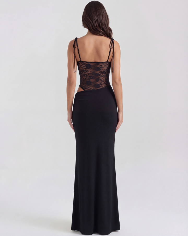 Greta | Black Lace Corset Maxi Dress