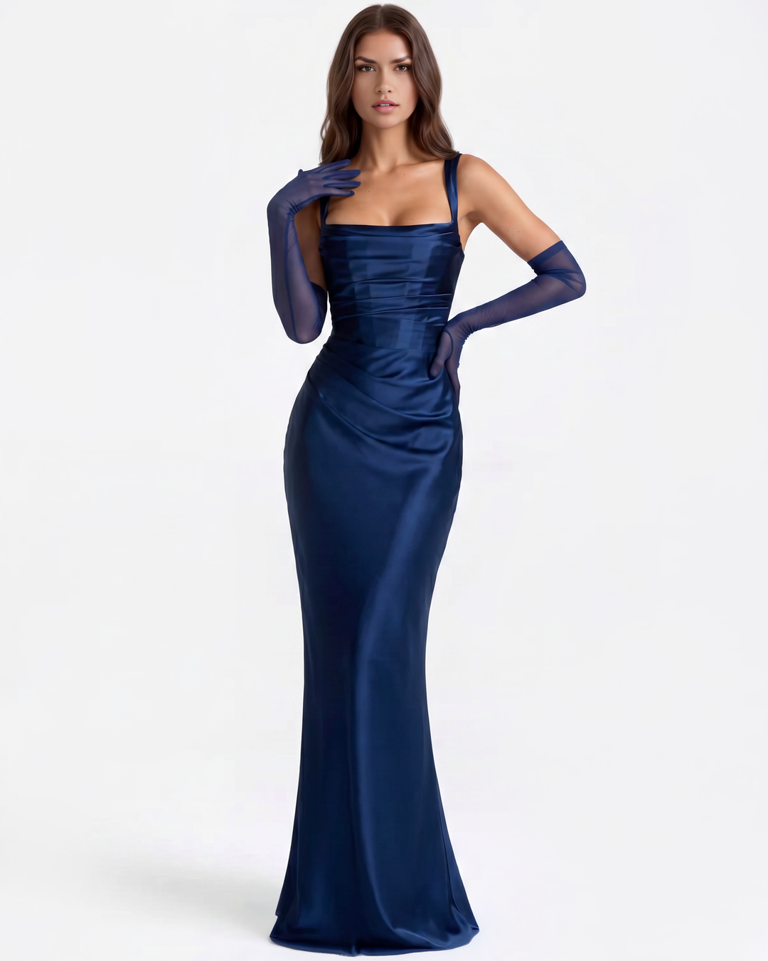 Layla | Navy Satin Corset Maxi Prom Dress