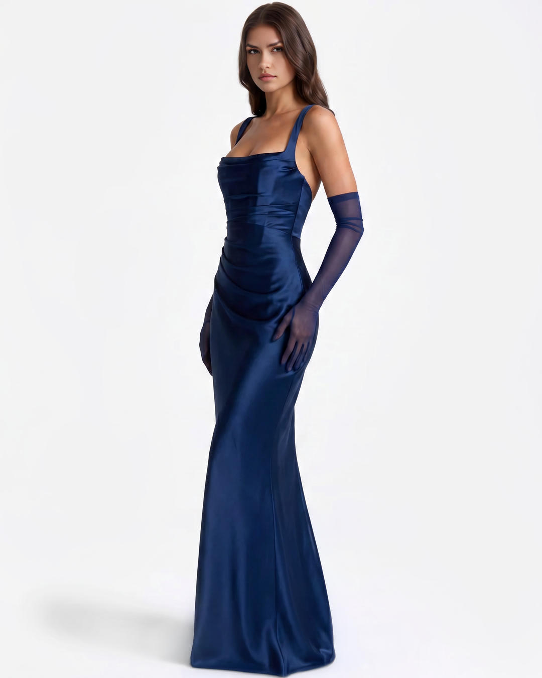 Layla | Navy Satin Corset Maxi Prom Dress