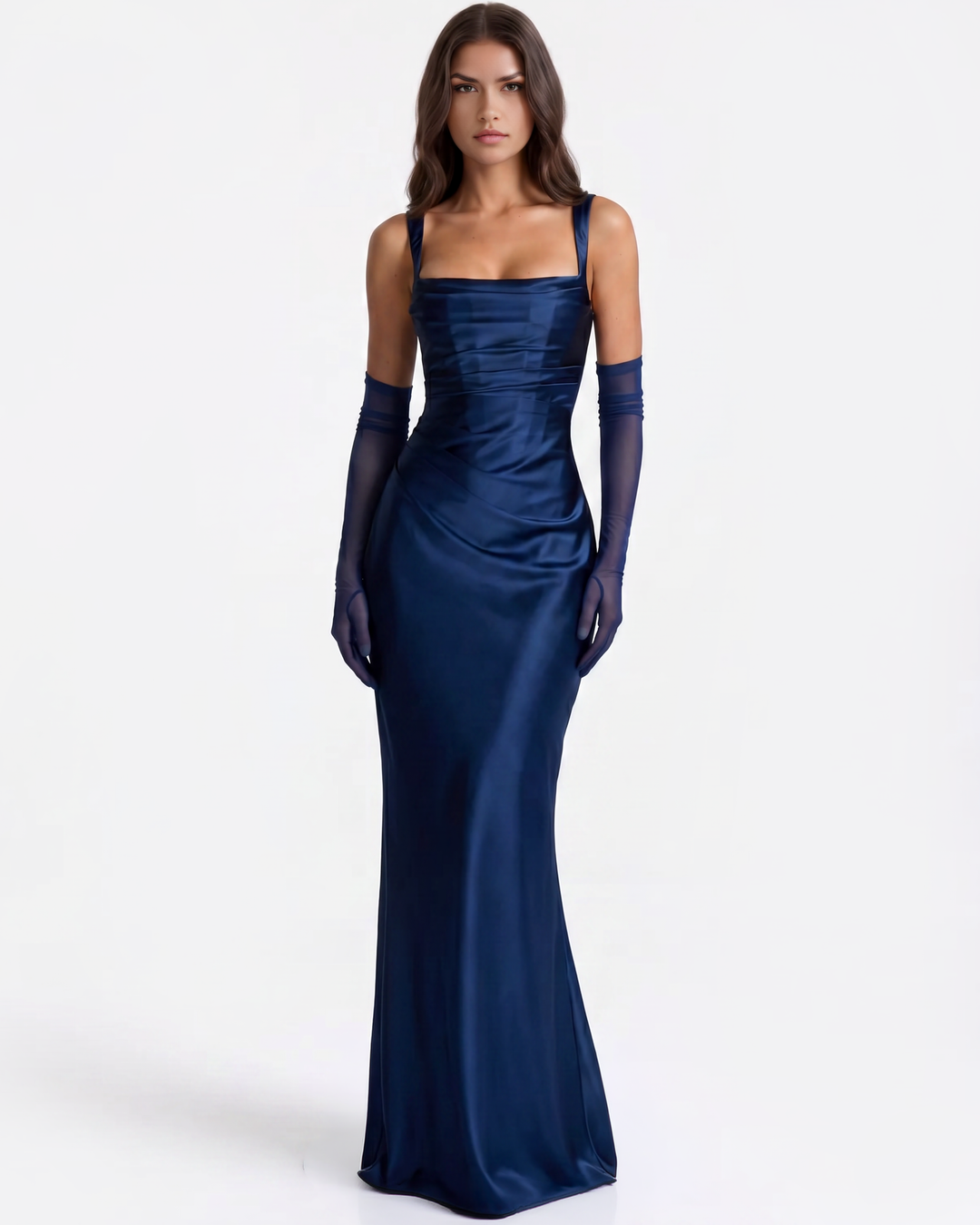 Layla | Navy Satin Corset Maxi Prom Dress