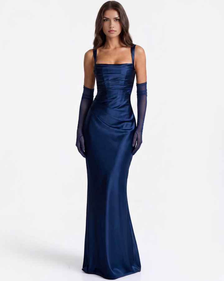 Layla | Navy Satin Corset Maxi Prom Dress