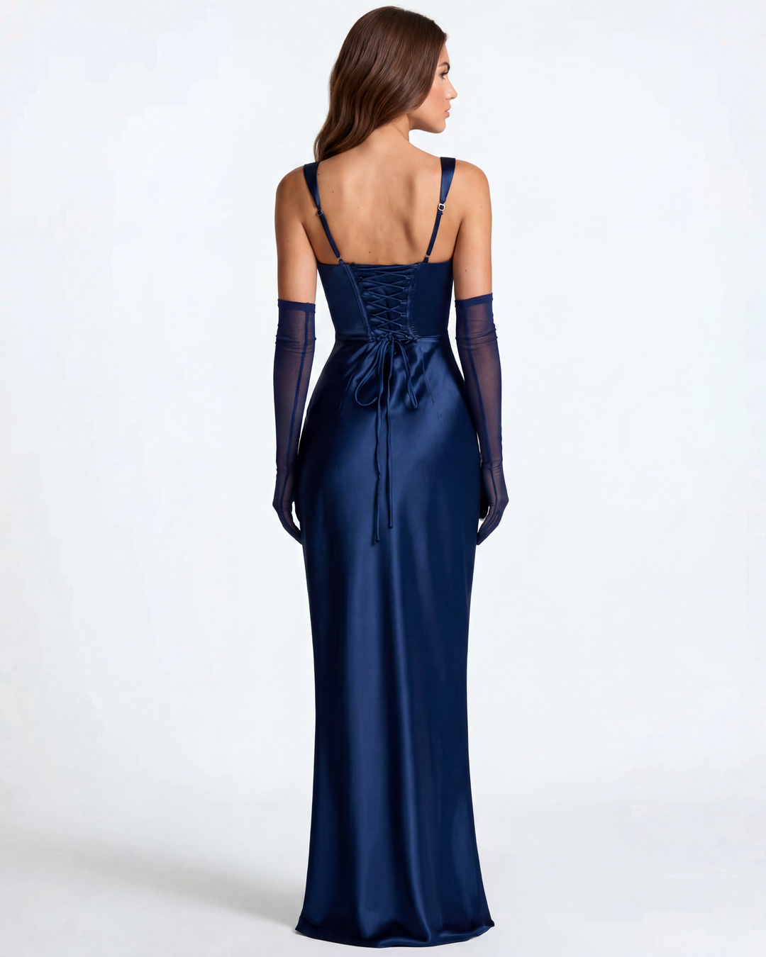 Layla | Navy Satin Corset Maxi Prom Dress