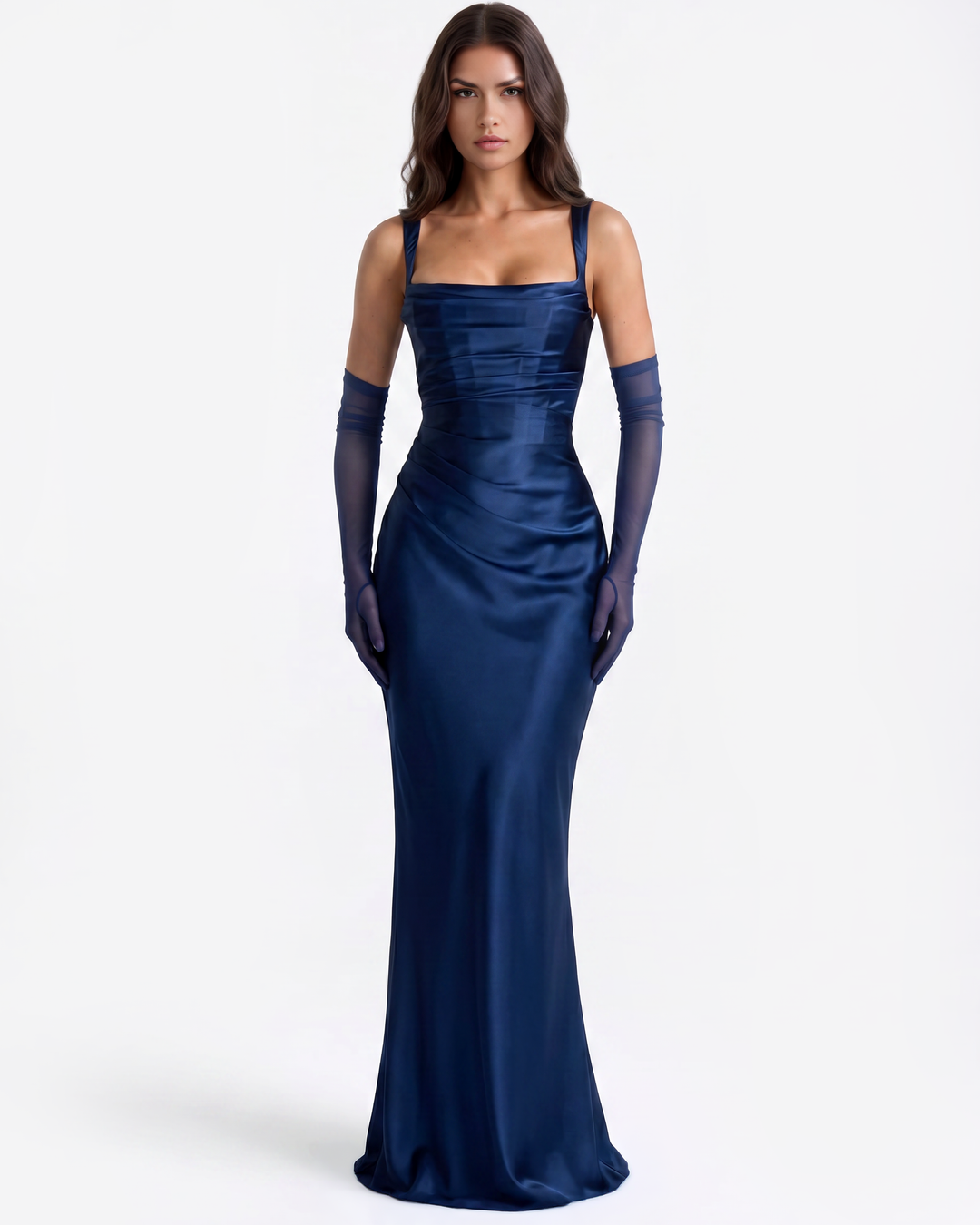Layla | Navy Satin Corset Maxi Prom Dress