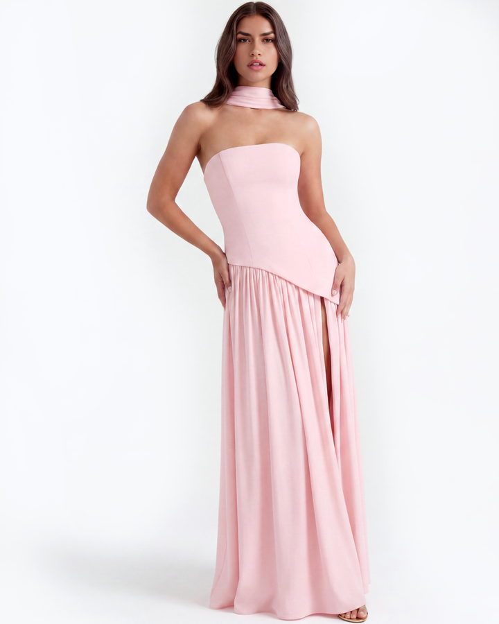 Leah | Pink Strapless Prom Maxi Dress