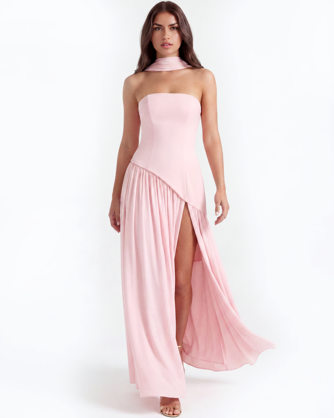 Leah | Pink Strapless Prom Maxi Dress