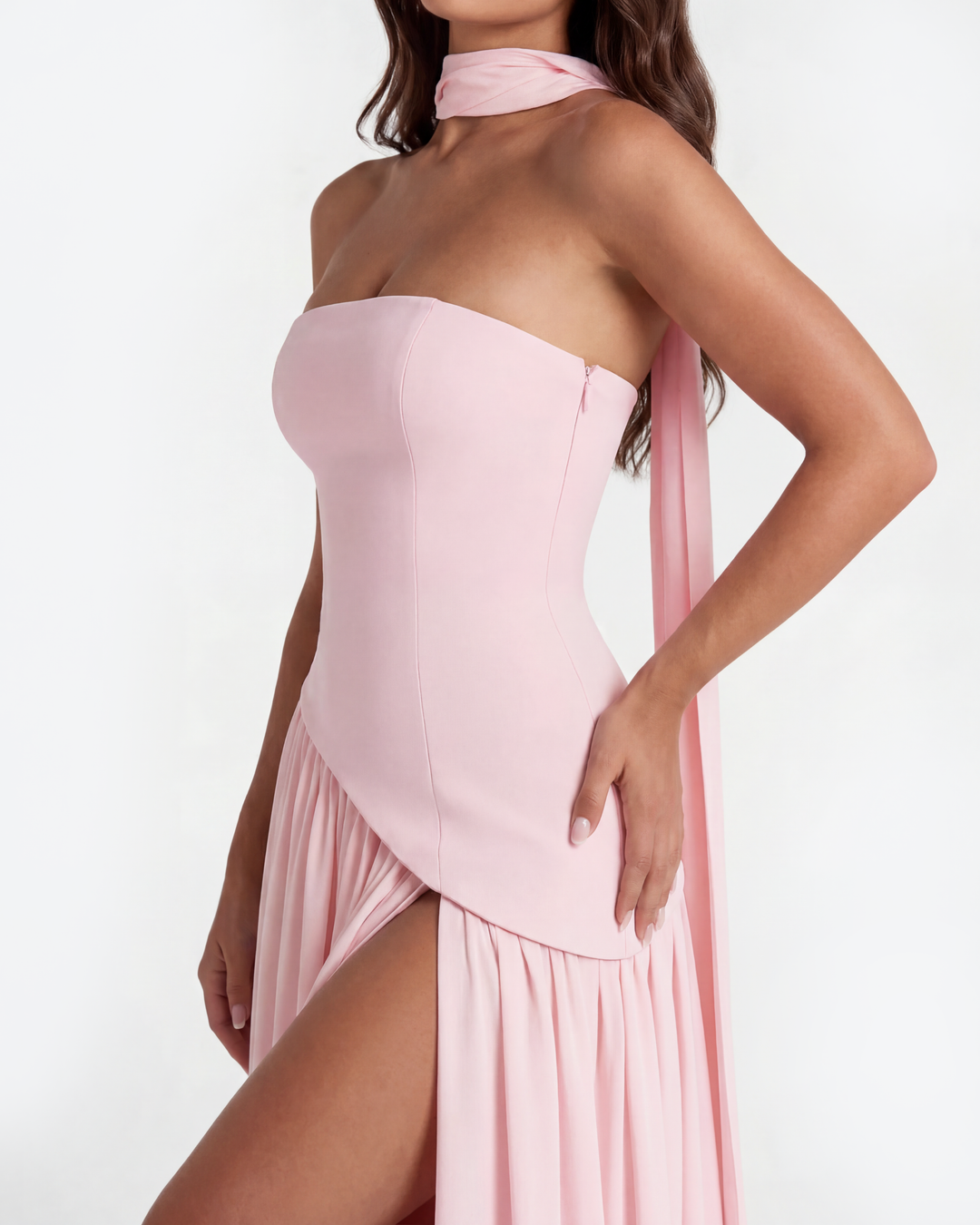 Leah | Pink Strapless Prom Maxi Dress