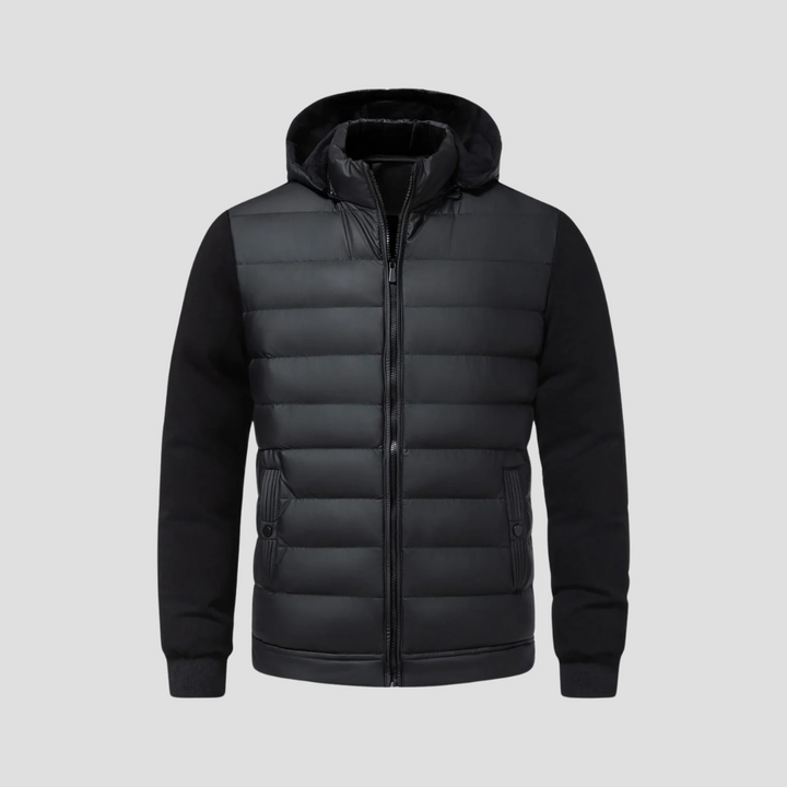 Men’s Hooded Puffer Jacket | Padded Zip Up Hybrid Winter Coat