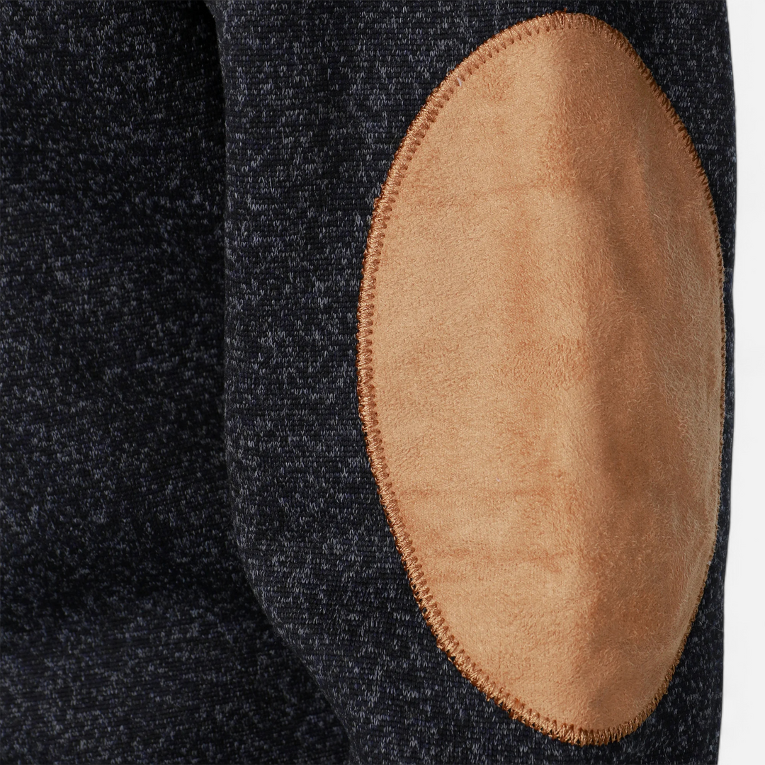 Men’s Knitted Jumper | Stand Collar Half Button Pullover With Elbow Patches