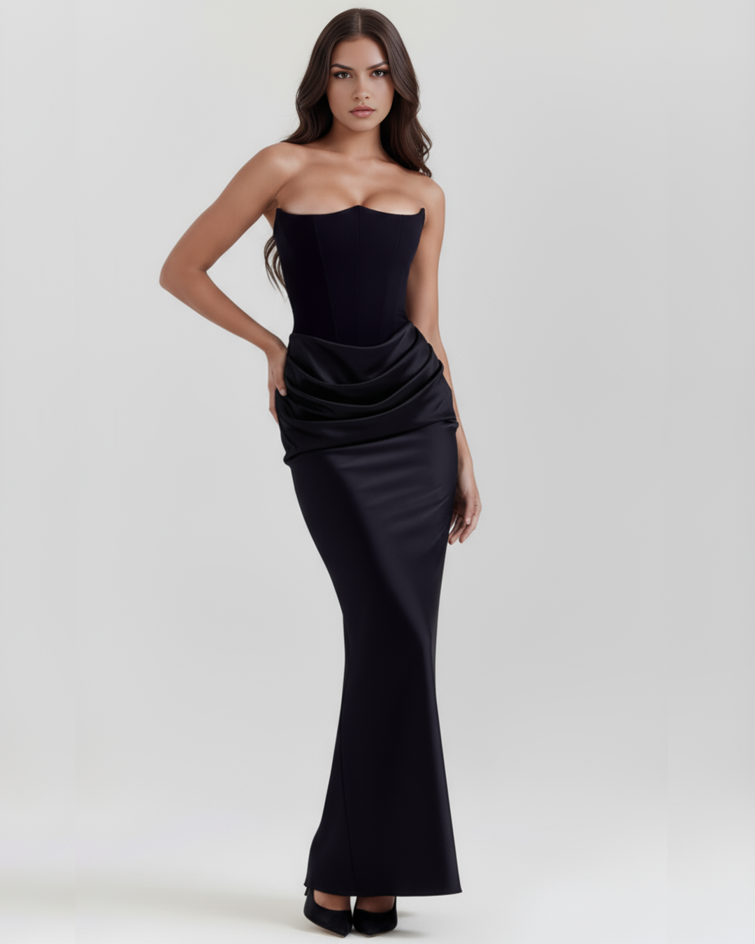 Mila | Black Strapless Maxi Prom Dress Women&