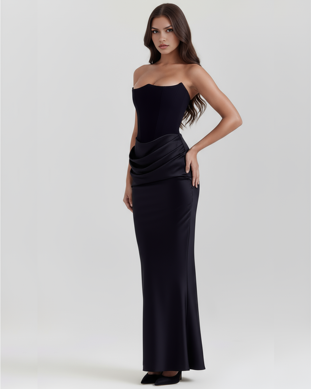 Mila | Black Strapless Maxi Prom Dress Women&