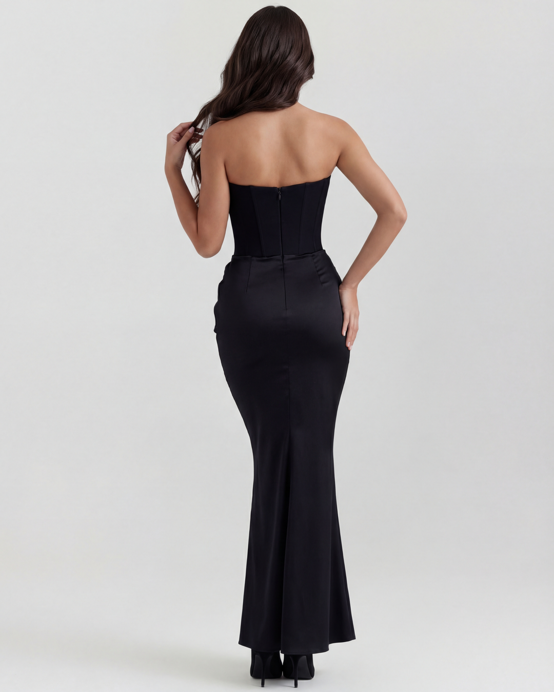Mila | Black Strapless Maxi Prom Dress Women&